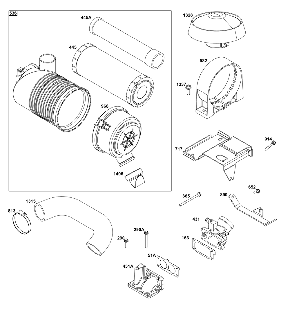 Air Cleaner Group Diagram and Parts List for 541477-0135-J1 400000 - 699999 Briggs and Stratton Engine